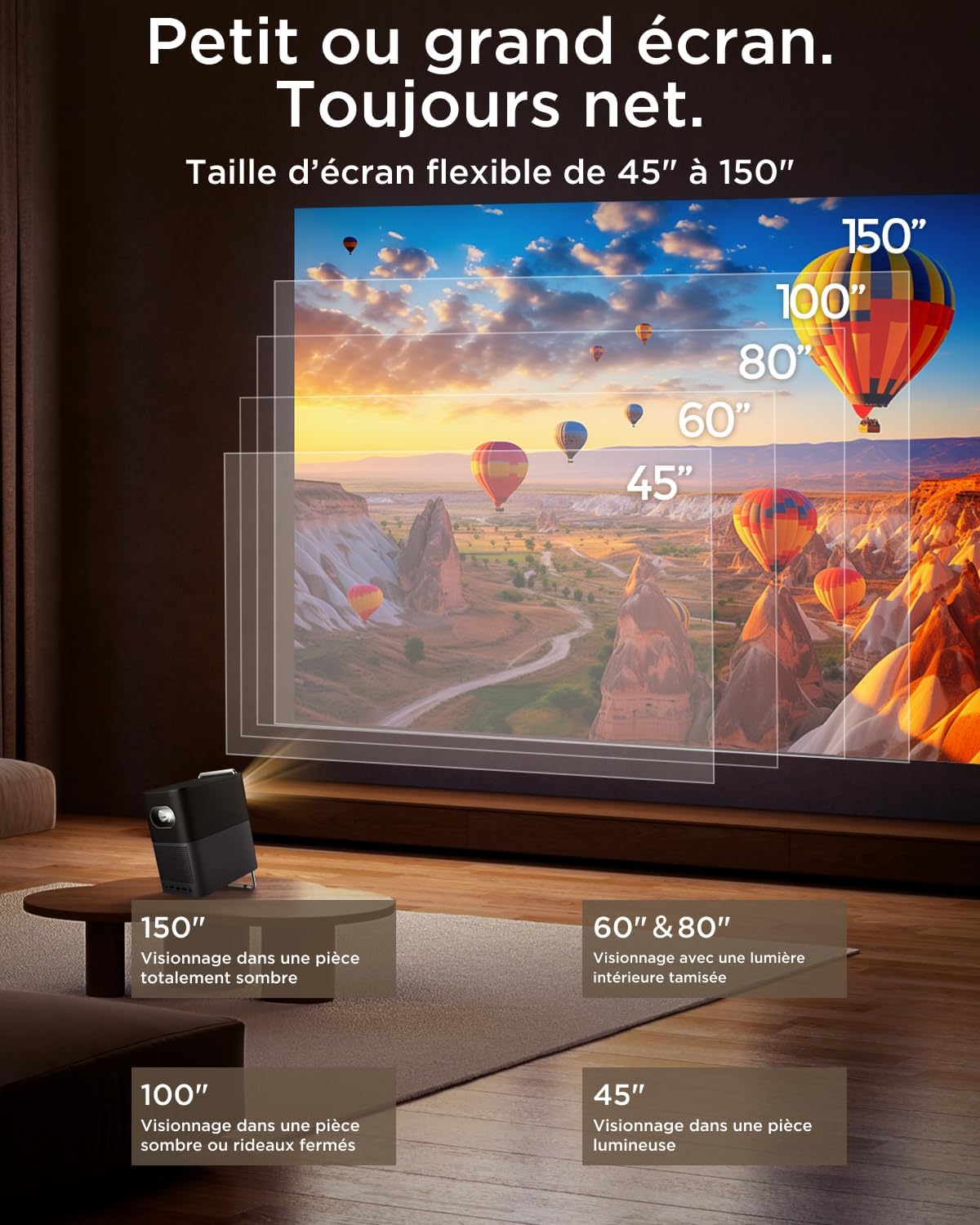 TCL A1s Vidéoprojecteur 4K Supporté, Projecteur Home Cinéma Natif 1080P, 600 ISO Lumens, Smart Google TV Intégrée, Auto Focus & Keystone, WiFi 5G, Bluetooth 5.1