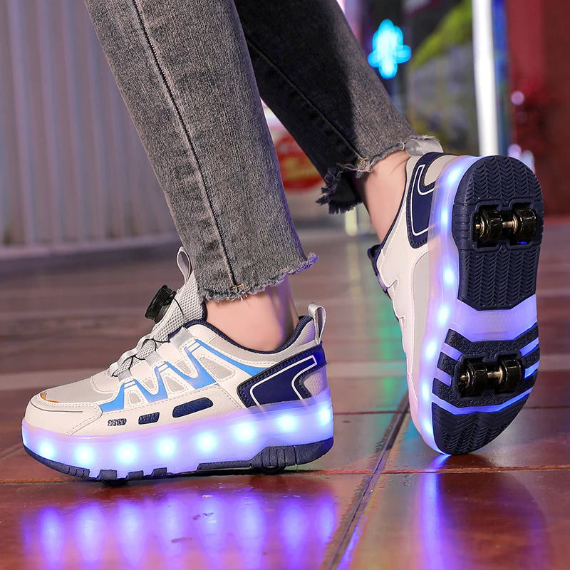 Enfants quatre roues lumineux baskets lumineuses noir rose lumière LED patins à roulettes chaussures enfants chaussures LED garçons filles USB charge