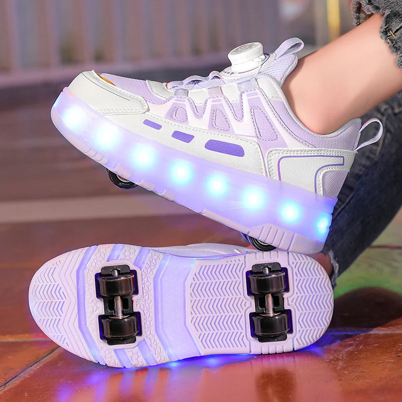 Enfants quatre roues lumineux baskets lumineuses noir rose lumière LED patins à roulettes chaussures enfants chaussures LED garçons filles USB charge