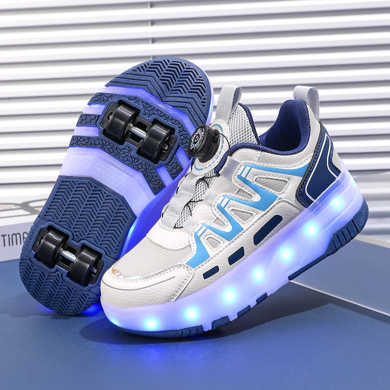 Enfants quatre roues lumineux baskets lumineuses noir rose lumière LED patins à roulettes chaussures enfants chaussures LED garçons filles USB charge