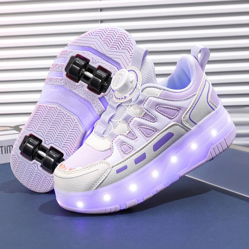 Enfants quatre roues lumineux baskets lumineuses noir rose lumière LED patins à roulettes chaussures enfants chaussures LED garçons filles USB charge