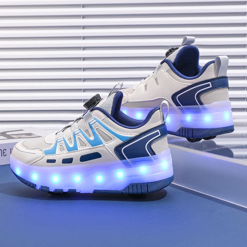 Enfants quatre roues lumineux baskets lumineuses noir rose lumière LED patins à roulettes chaussures enfants chaussures LED garçons filles USB charge